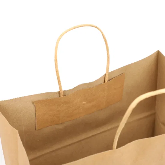 Bolsa de papel Kraft con mango giratorio marrón blanco para compras de papel 100/120GSM